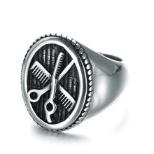 Laden Sie das Bild in den Galerie-Viewer, Silver Gold Hair Stylist Comb Scissors Men's Titanium Steel Ring