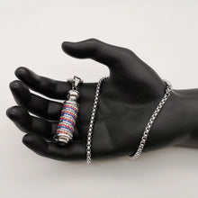 Laden Sie das Bild in den Galerie-Viewer, Black Knight Gold color stainless steel carved Cylinder pendant Unique necklace
