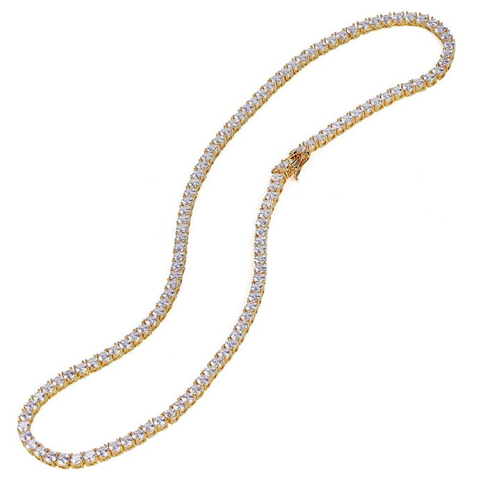 Tri-Color 4mm Iced Out 24K Gold Plated Cubic Zircon Chain