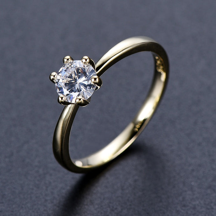 Gold Color  Simple Design 6 Prong Zirconia