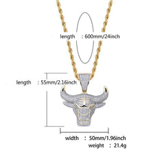 Laden Sie das Bild in den Galerie-Viewer, Bull God Long Necklace  24K Gold Plated AAA Cubic Zirconia