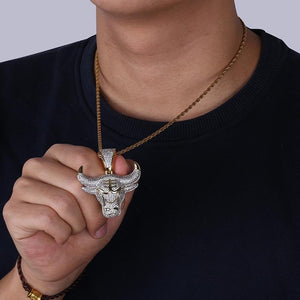 Bull God Long Necklace  24K Gold Plated AAA Cubic Zirconia