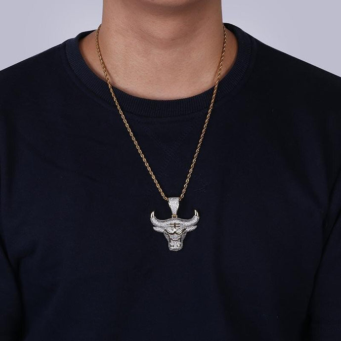 Bull God Long Necklace  24K Gold Plated AAA Cubic Zirconia
