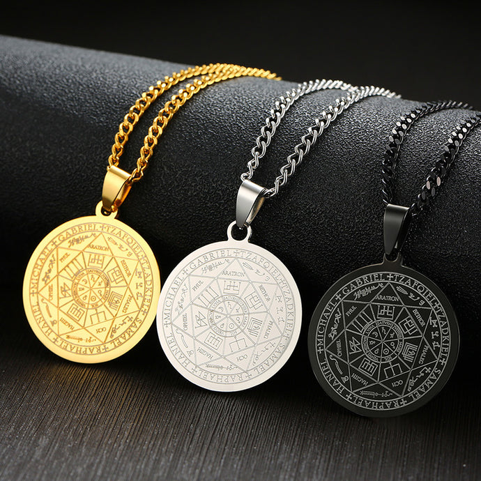 Mens's Necklace Stainless Steel Gold Color The Seals Sigil Gabriel Sign