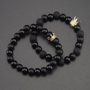 Gold CZ King crown  natural stone beads