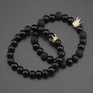 Gold CZ King crown  natural stone beads