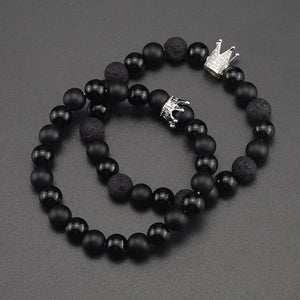 Gold CZ King crown  natural stone beads