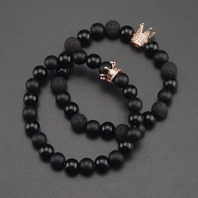 Gold CZ King crown  natural stone beads