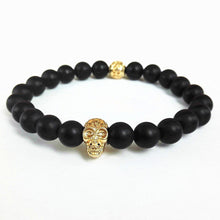 Laden Sie das Bild in den Galerie-Viewer, KEJIALAI Jewelry 8MM Matte Stone Beads Bracelet 24K Gold Skull Elastic Bracelets