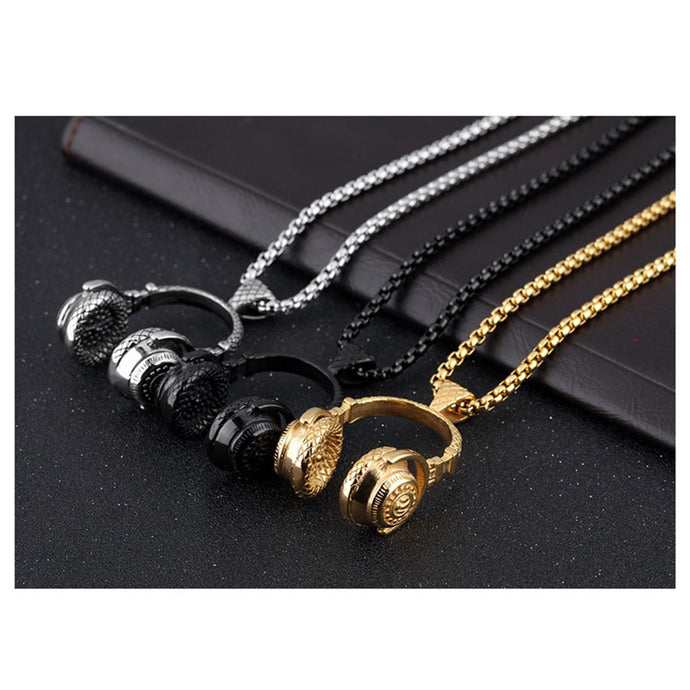 DJ Headphone Pendant Necklaces H Stainless Steel Chain