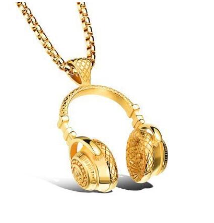 DJ Headphone Pendant Necklaces H Stainless Steel Chain