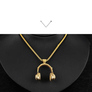 DJ Headphone Pendant Necklaces H Stainless Steel Chain
