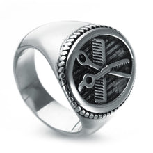 Laden Sie das Bild in den Galerie-Viewer, Silver Gold Hair Stylist Comb Scissors Men&#39;s Titanium Steel Ring