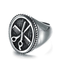 Laden Sie das Bild in den Galerie-Viewer, Silver Gold Hair Stylist Comb Scissors Men&#39;s Titanium Steel Ring