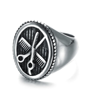 Silver Gold Hair Stylist Comb Scissors Men's Titanium Steel Ring