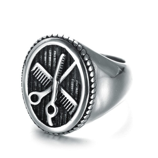 Silver Gold Hair Stylist Comb Scissors Men's Titanium Steel Ring
