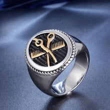 Laden Sie das Bild in den Galerie-Viewer, Silver Gold Hair Stylist Comb Scissors Men&#39;s Titanium Steel Ring