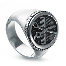 Laden Sie das Bild in den Galerie-Viewer, Silver Gold Hair Stylist Comb Scissors Men&#39;s Titanium Steel Ring