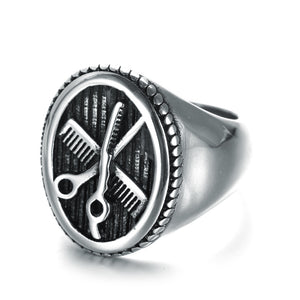Silver Gold Hair Stylist Comb Scissors Men's Titanium Steel Ring