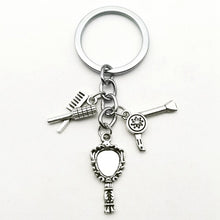 Laden Sie das Bild in den Galerie-Viewer, Hair Dryer, Mirror, Comb, Scissors Keychain Silver unisex