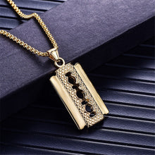 Laden Sie das Bild in den Galerie-Viewer, Razor Blade Pendants Necklaces Gold Color Stainless Steel Chain Barber Shop