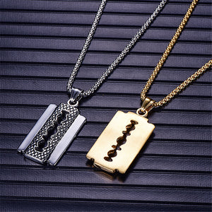 Razor Blade Pendants Necklaces Gold Color Stainless Steel Chain Barber Shop