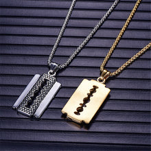 Laden Sie das Bild in den Galerie-Viewer, Razor Blade Pendants Necklaces Gold Color Stainless Steel Chain Barber Shop