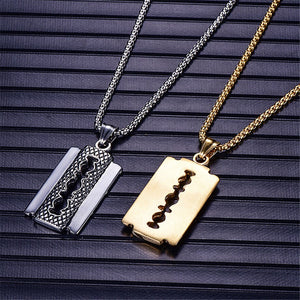 Razor Blade Pendants Necklaces Gold Color Stainless Steel Chain Barber Shop