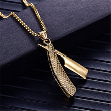 Laden Sie das Bild in den Galerie-Viewer, Razor Blade Pendants Necklaces Gold Color Stainless Steel Chain Barber Shop
