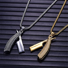 Laden Sie das Bild in den Galerie-Viewer, Razor Blade Pendants Necklaces Gold Color Stainless Steel Chain Barber Shop
