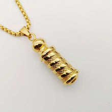 Laden Sie das Bild in den Galerie-Viewer, Black Knight Gold color stainless steel carved Cylinder pendant Unique necklace
