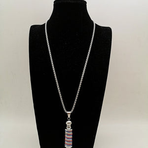 Black Knight Gold color stainless steel carved Cylinder pendant Unique necklace