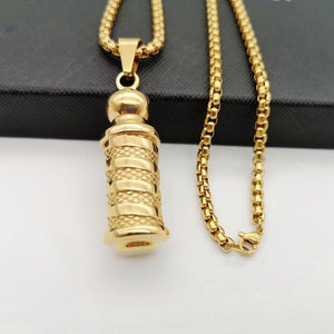 Black Knight Gold color stainless steel carved Cylinder pendant Unique necklace