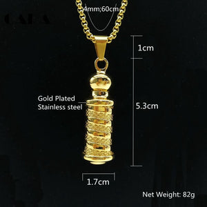Black Knight Gold color stainless steel carved Cylinder pendant Unique necklace