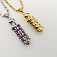 Laden Sie das Bild in den Galerie-Viewer, Black Knight Gold color stainless steel carved Cylinder pendant Unique necklace