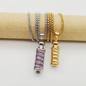 Black Knight Gold color stainless steel carved Cylinder pendant Unique necklace
