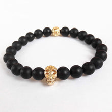 Laden Sie das Bild in den Galerie-Viewer, KEJIALAI Jewelry 8MM Matte Stone Beads Bracelet 24K Gold Skull Elastic Bracelets