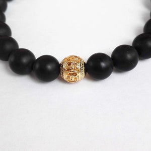 KEJIALAI Jewelry 8MM Matte Stone Beads Bracelet 24K Gold Skull Elastic Bracelets