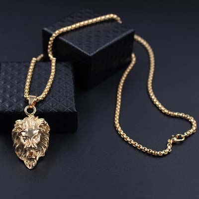 Lion Head Gold Sliver Black Color Chain