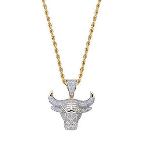 Bull God Long Necklace  24K Gold Plated AAA Cubic Zirconia