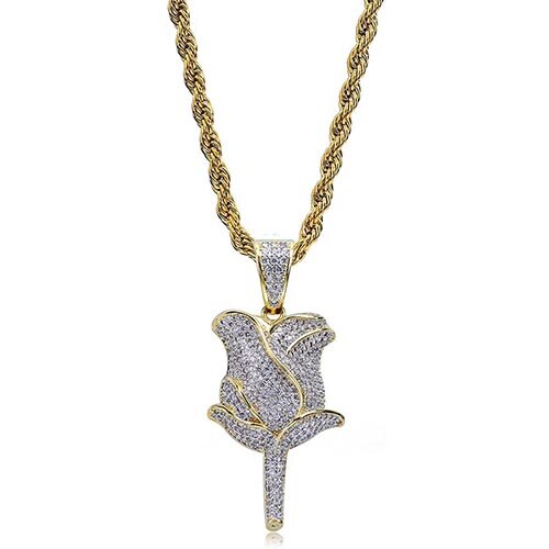 Valentine's Day Iced Out Rose 24K Gold Plated