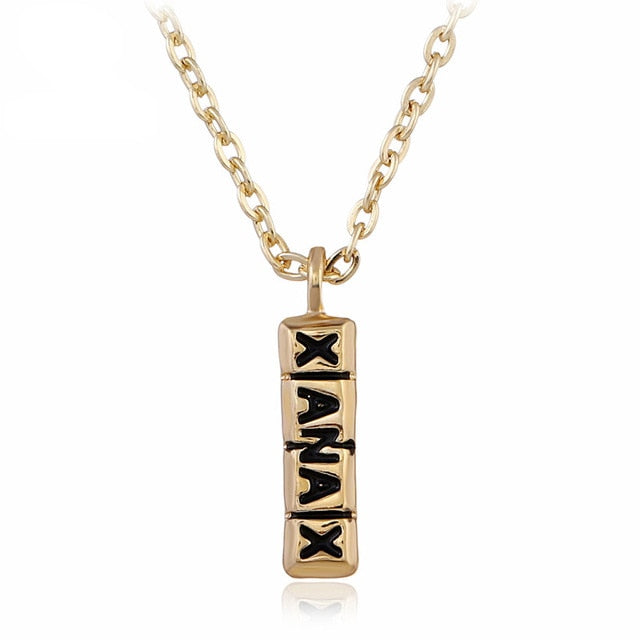 Fashion XANAX Letter Gold Small Pendant Necklace Unisex Pill Necklaces & Pendants Women Men Gold Silver Long Chain Necklace Gift