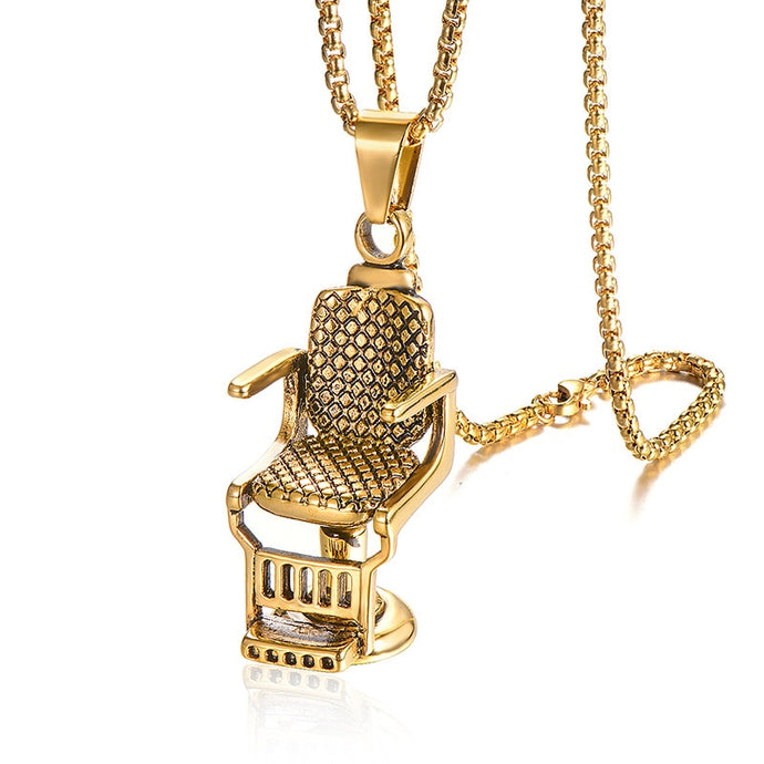 Titanium Stainless Steel Barbershop Sofa Chair Pendants Necklace for Men Barber Gold Silver