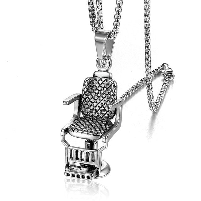 Titanium Stainless Steel Barbershop Sofa Chair Pendants Necklace for Men Barber Gold Silver