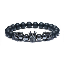 Laden Sie das Bild in den Galerie-Viewer, Classic King Crown Design Mens Bracelet Gold Silver Color Natural 8mm Stone Beads Bracelets For Men Cool Biker