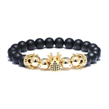 Laden Sie das Bild in den Galerie-Viewer, Classic King Crown Design Mens Bracelet Gold Silver Color Natural 8mm Stone Beads Bracelets For Men Cool Biker