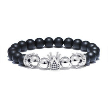 Laden Sie das Bild in den Galerie-Viewer, Classic King Crown Design Mens Bracelet Gold Silver Color Natural 8mm Stone Beads Bracelets For Men Cool Biker