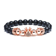 Laden Sie das Bild in den Galerie-Viewer, Classic King Crown Design Mens Bracelet Gold Silver Color Natural 8mm Stone Beads Bracelets For Men Cool Biker