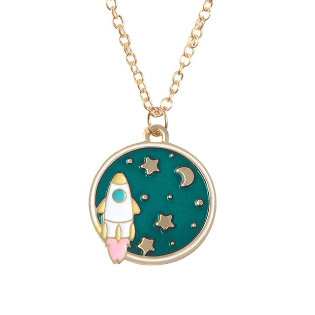 Cute Necklace Universe Planet Rocket Astronaut Necklace